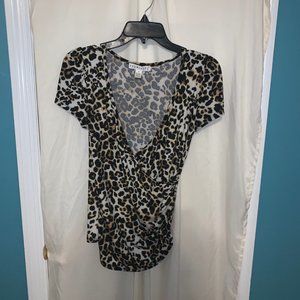 Short Sleeve Leopard Print Low Cut Shirt